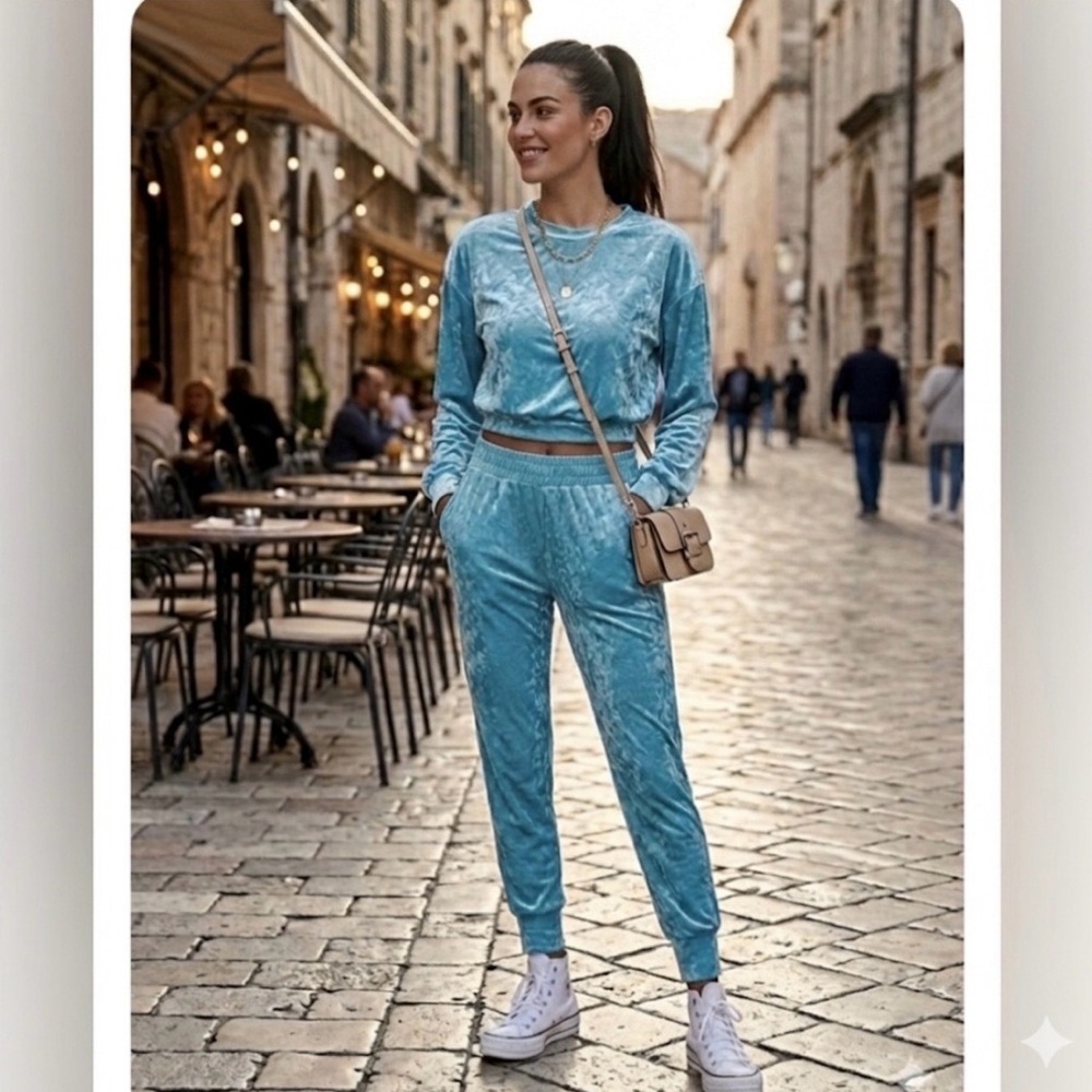 Generation Love Ivy Crushed Velour Joggers Scuba Blue XS NWT